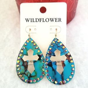 Wildflower Cross Cut-out Drop Dangle Earrings NWT